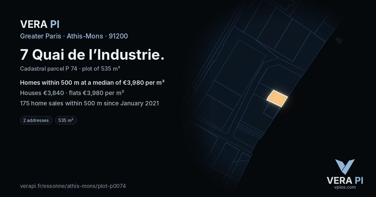 7 Quai de l’Industrie, Athis-Mons at night – the plot lit, the parcels around coloured by the prices near them