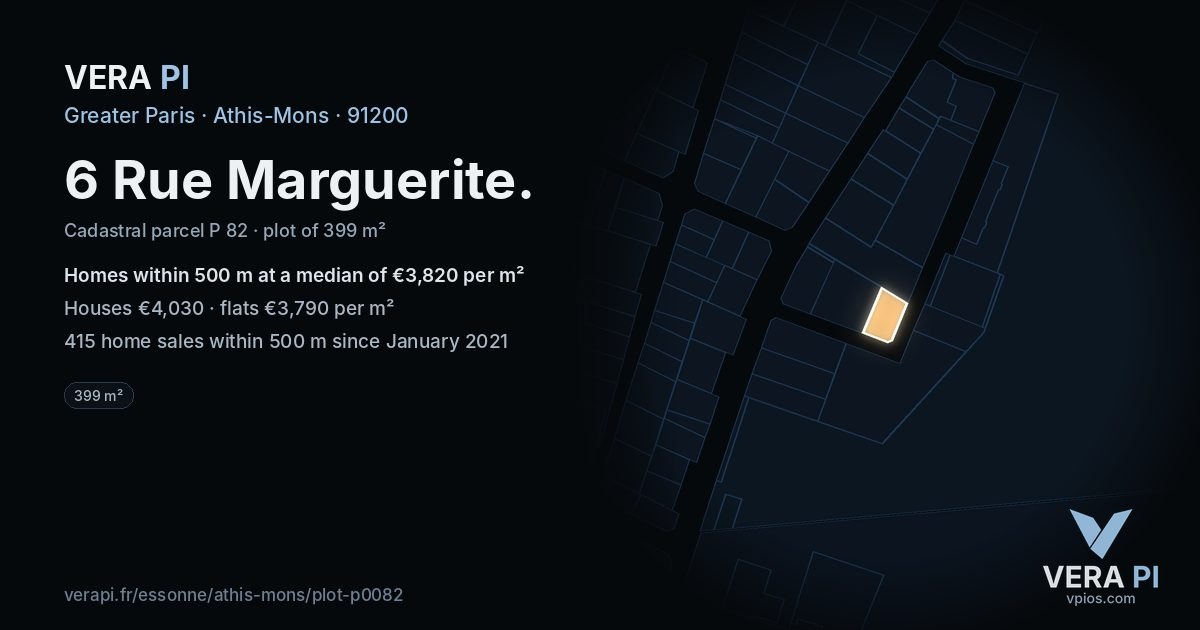 6 Rue Marguerite, Athis-Mons at night – the plot lit, the parcels around coloured by the prices near them