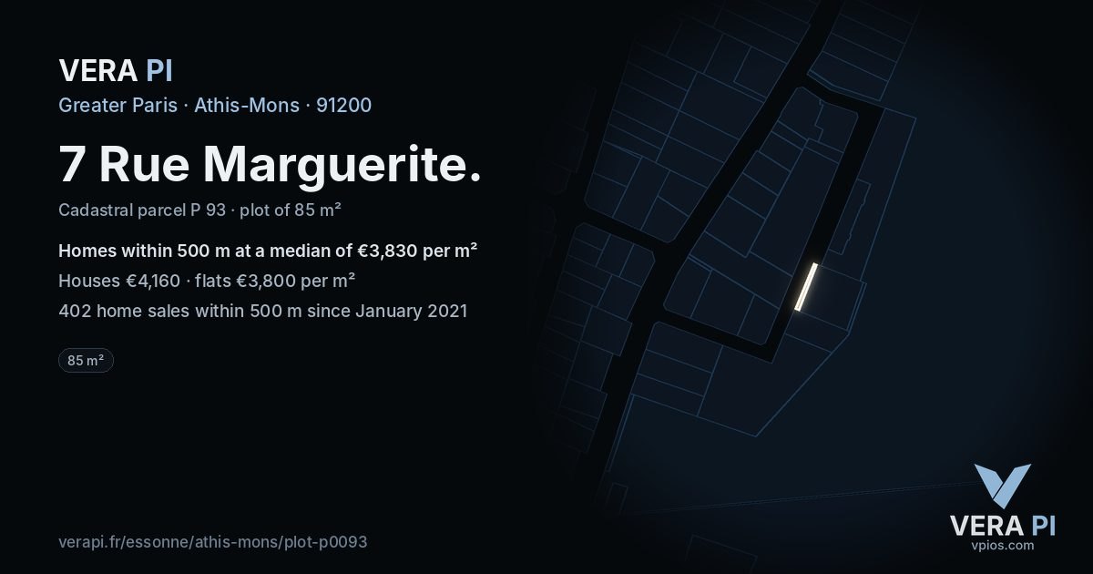 7 Rue Marguerite, Athis-Mons at night – the plot lit, the parcels around coloured by the prices near them