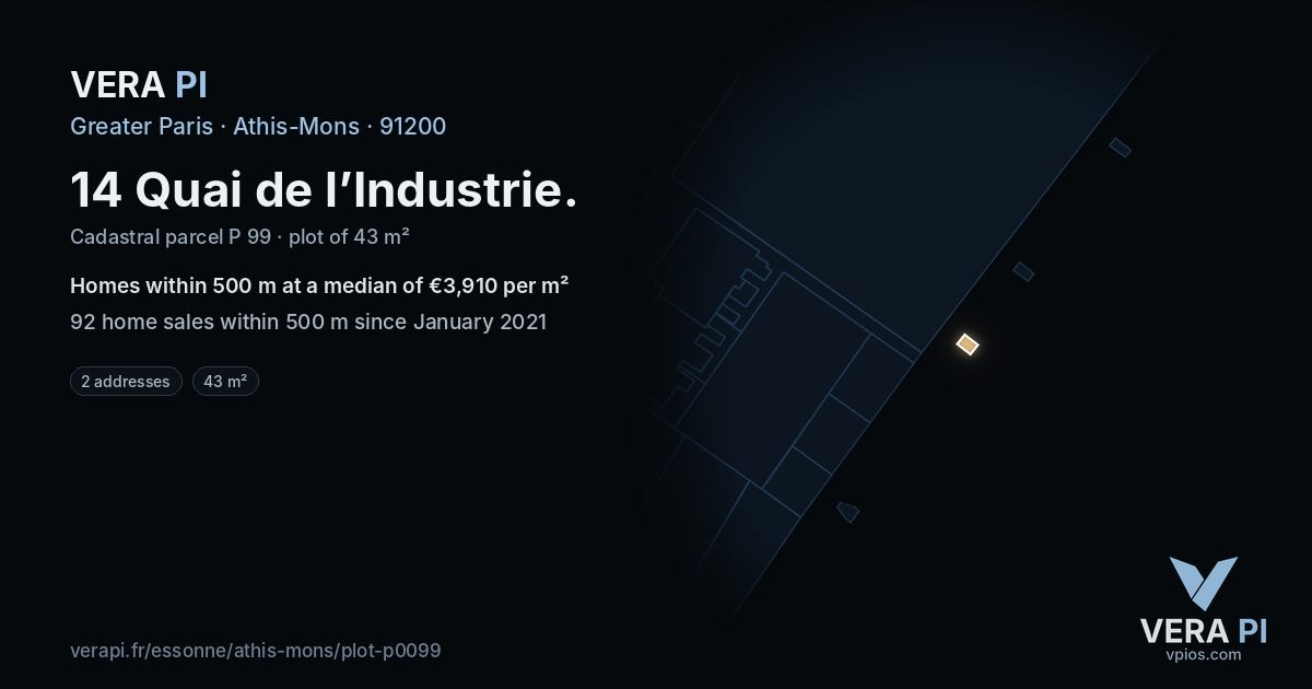 14 Quai de l’Industrie, Athis-Mons at night – the plot lit, the parcels around coloured by the prices near them