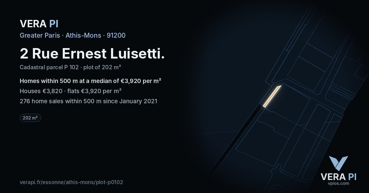 2 Rue Ernest Luisetti, Athis-Mons at night – the plot lit, the parcels around coloured by the prices near them