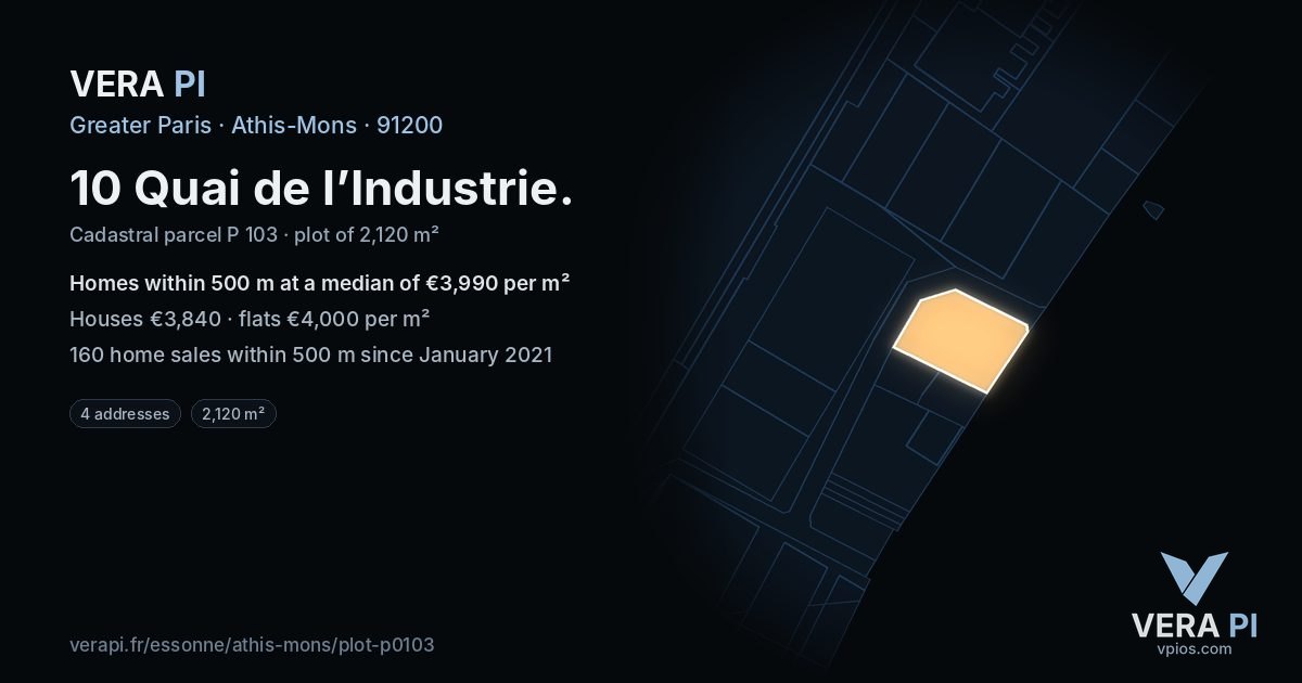 10 Quai de l’Industrie, Athis-Mons at night – the plot lit, the parcels around coloured by the prices near them