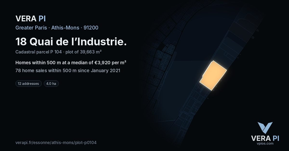 18 Quai de l’Industrie, Athis-Mons at night – the plot lit, the parcels around coloured by the prices near them