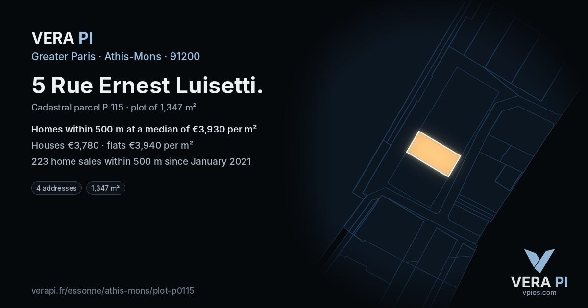 5 Rue Ernest Luisetti, Athis-Mons at night – the plot lit, the parcels around coloured by the prices near them