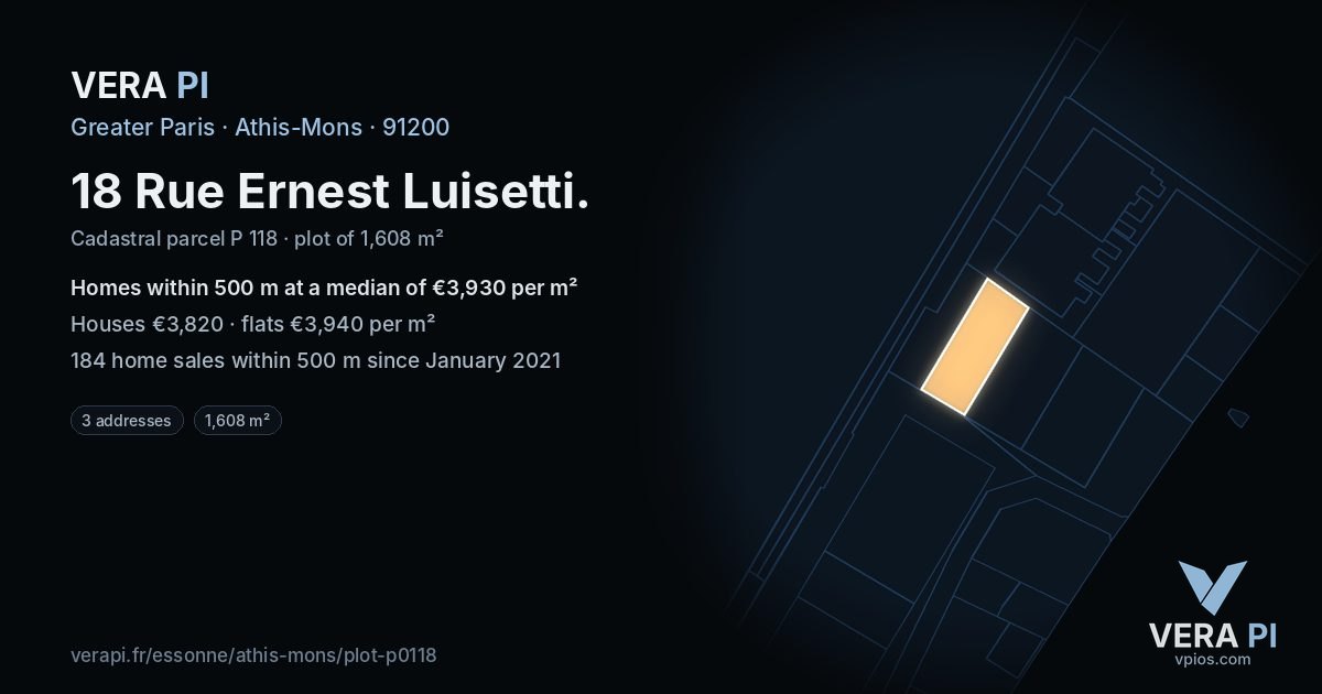 18 Rue Ernest Luisetti, Athis-Mons at night – the plot lit, the parcels around coloured by the prices near them