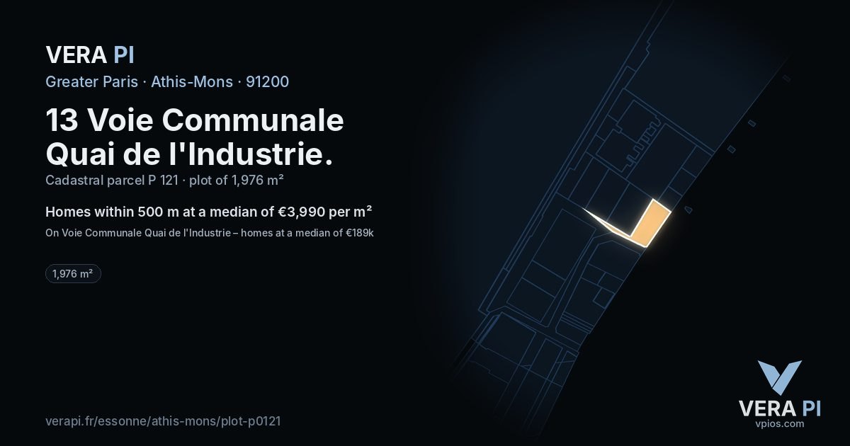 13 Voie Communale Quai de l'Industrie, Athis-Mons at night – the plot lit, the parcels around coloured by the prices near them