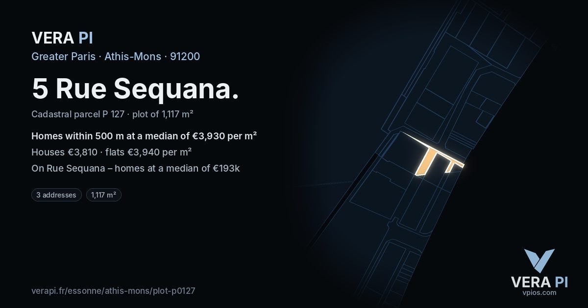 5 Rue Sequana, Athis-Mons at night – the plot lit, the parcels around coloured by the prices near them