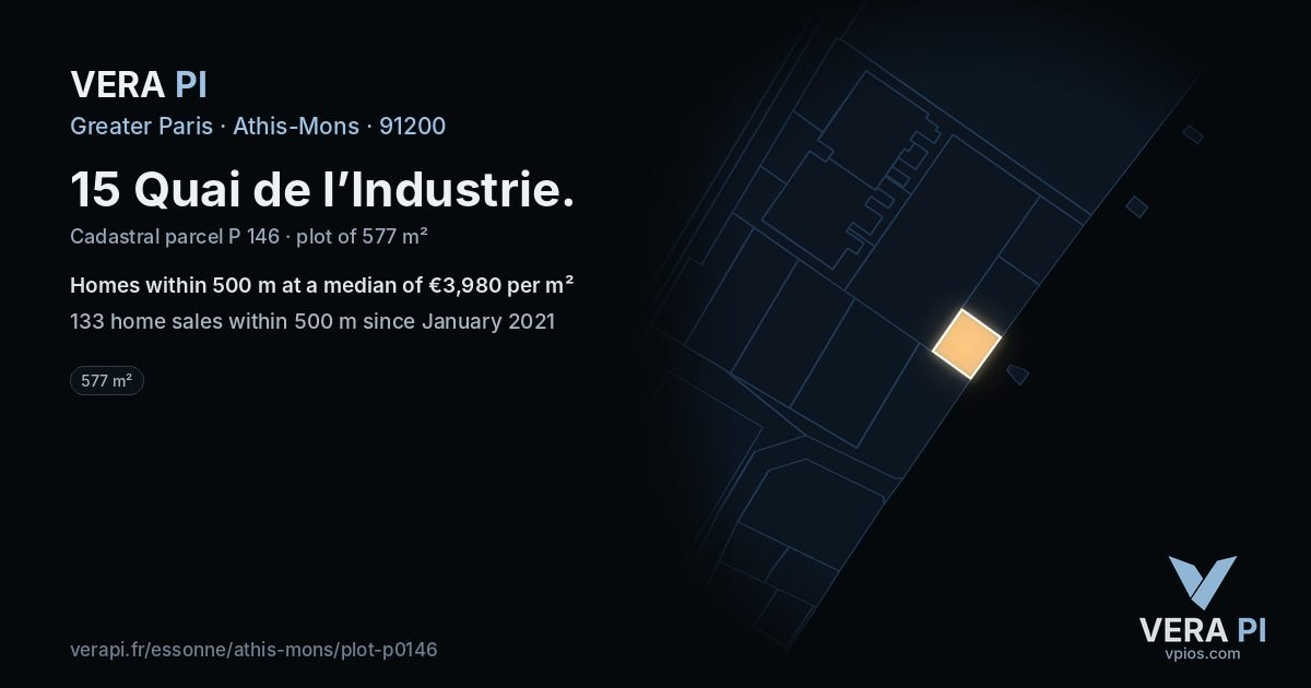15 Quai de l’Industrie, Athis-Mons at night – the plot lit, the parcels around coloured by the prices near them