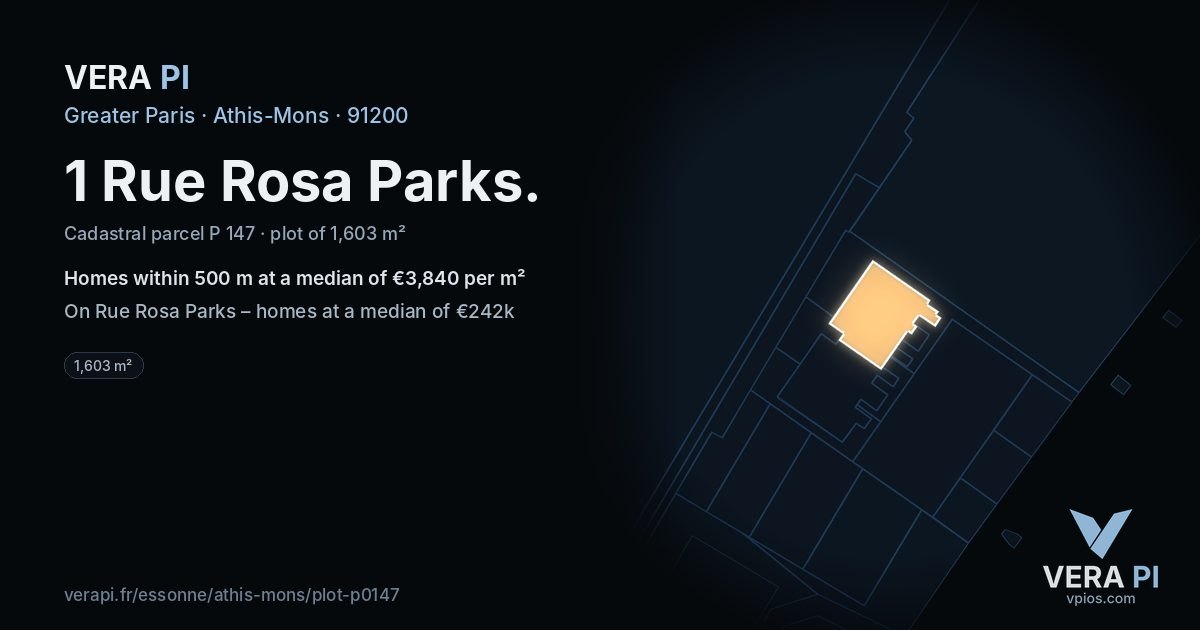 1 Rue Rosa Parks, Athis-Mons at night – the plot lit, the parcels around coloured by the prices near them