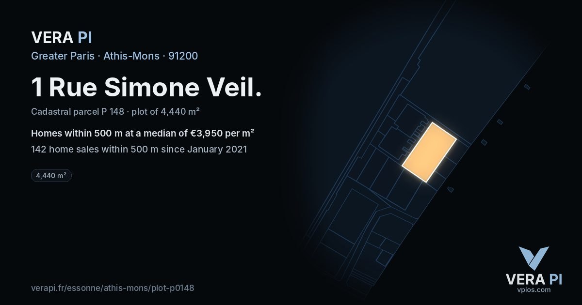 1 Rue Simone Veil, Athis-Mons at night – the plot lit, the parcels around coloured by the prices near them