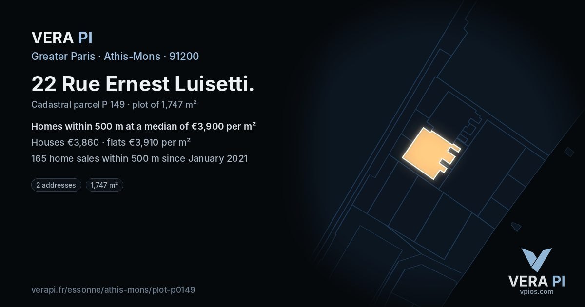 22 Rue Ernest Luisetti, Athis-Mons at night – the plot lit, the parcels around coloured by the prices near them