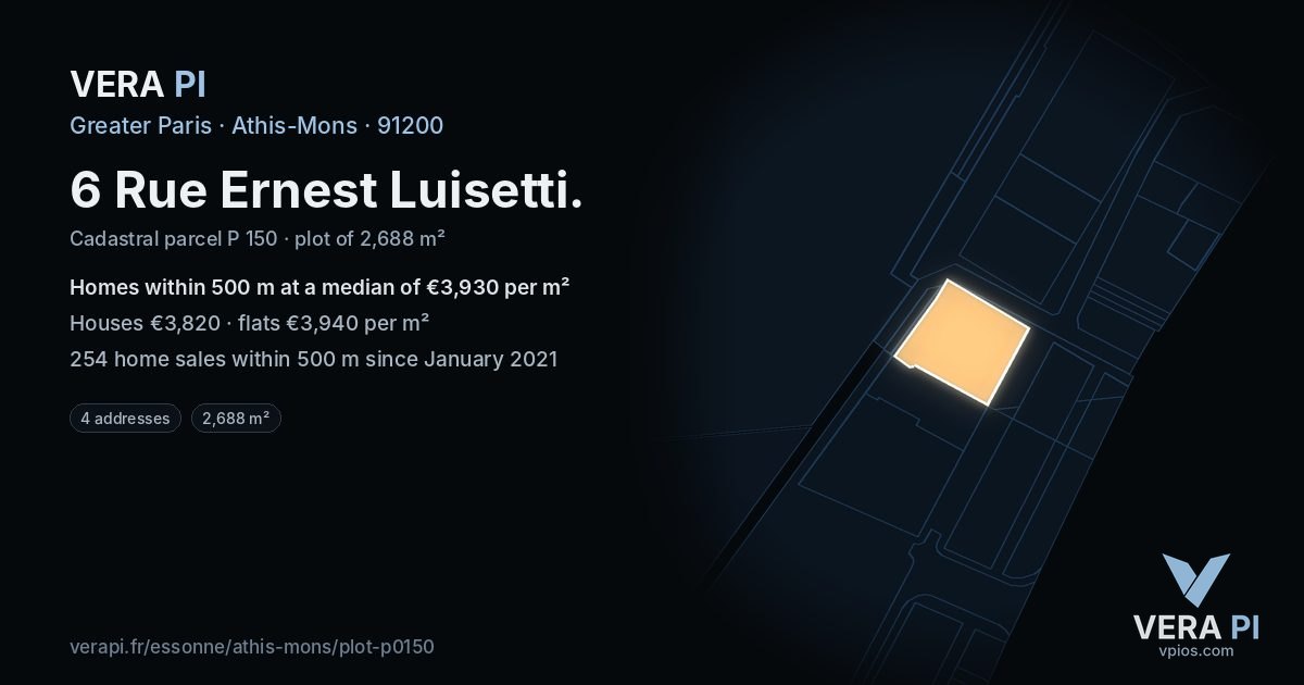 6 Rue Ernest Luisetti, Athis-Mons at night – the plot lit, the parcels around coloured by the prices near them