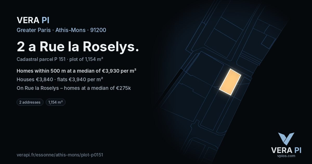2 a Rue la Roselys, Athis-Mons at night – the plot lit, the parcels around coloured by the prices near them