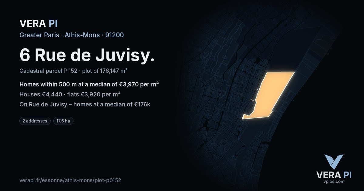 6 Rue de Juvisy, Athis-Mons at night – the plot lit, the parcels around coloured by the prices near them