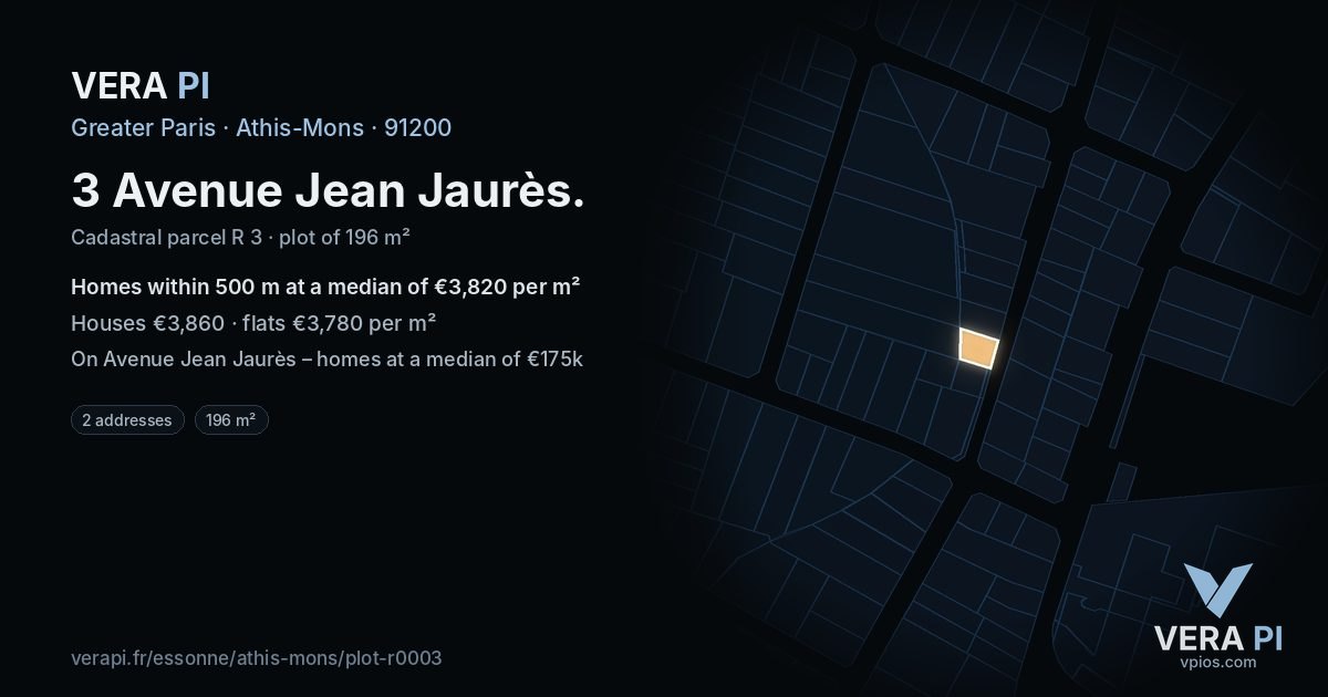 3 Avenue Jean Jaurès, Athis-Mons at night – the plot lit, the parcels around coloured by the prices near them