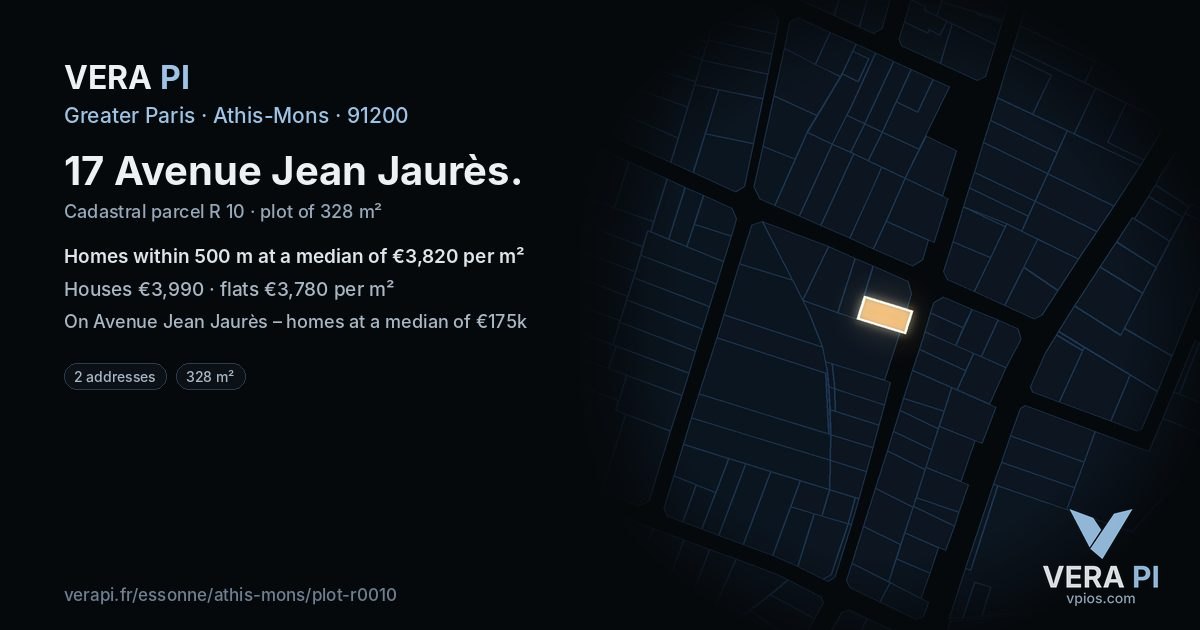17 Avenue Jean Jaurès, Athis-Mons at night – the plot lit, the parcels around coloured by the prices near them