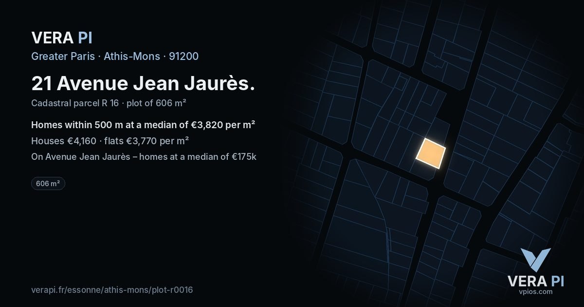 21 Avenue Jean Jaurès, Athis-Mons at night – the plot lit, the parcels around coloured by the prices near them