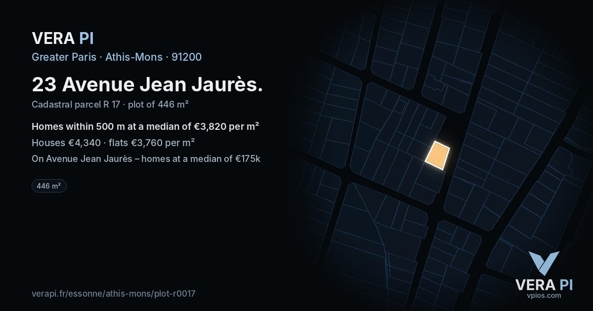 23 Avenue Jean Jaurès, Athis-Mons at night – the plot lit, the parcels around coloured by the prices near them