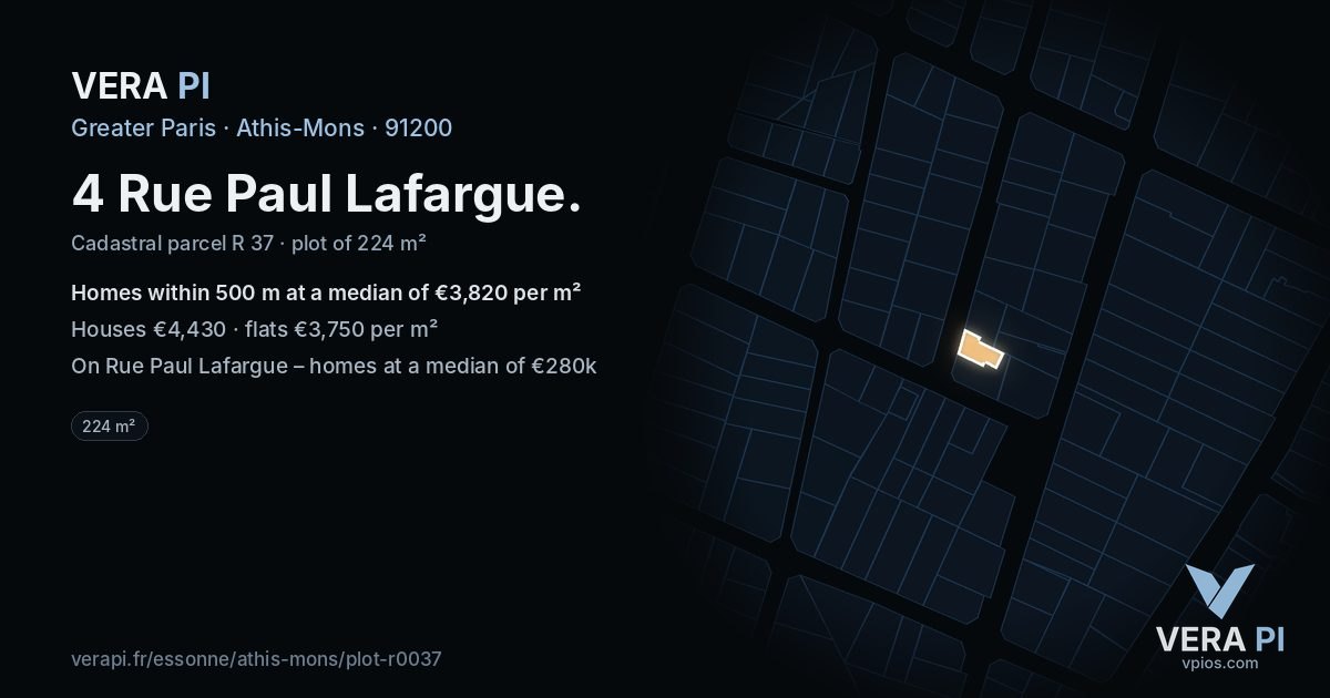 4 Rue Paul Lafargue, Athis-Mons at night – the plot lit, the parcels around coloured by the prices near them