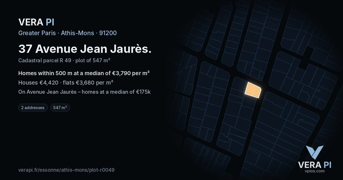 37 Avenue Jean Jaurès, Athis-Mons at night – the plot lit, the parcels around coloured by the prices near them