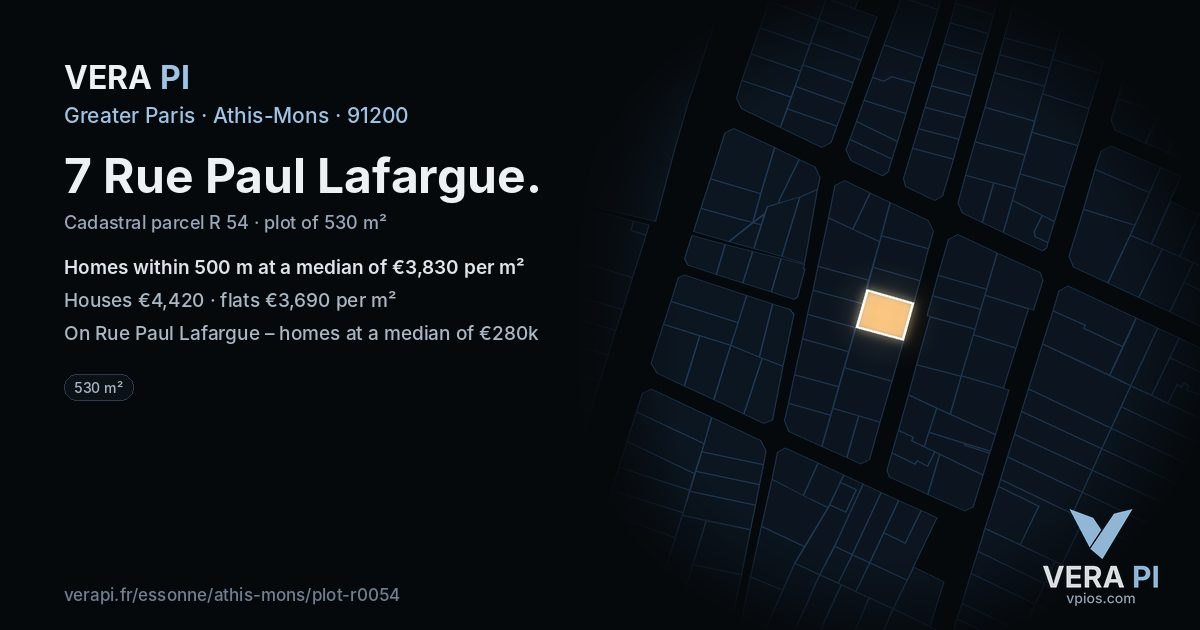 7 Rue Paul Lafargue, Athis-Mons at night – the plot lit, the parcels around coloured by the prices near them