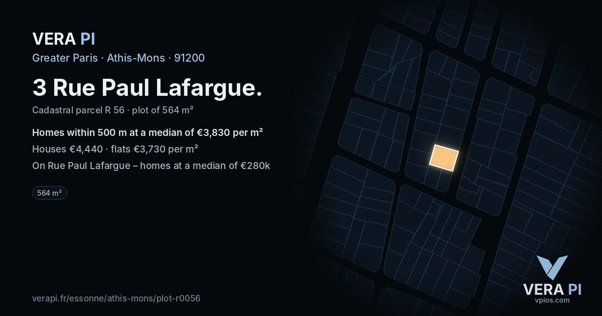 3 Rue Paul Lafargue, Athis-Mons at night – the plot lit, the parcels around coloured by the prices near them