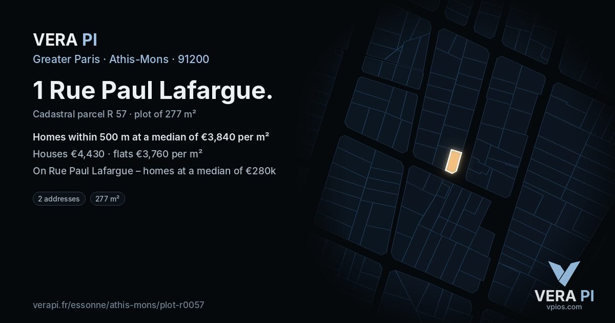 1 Rue Paul Lafargue, Athis-Mons at night – the plot lit, the parcels around coloured by the prices near them