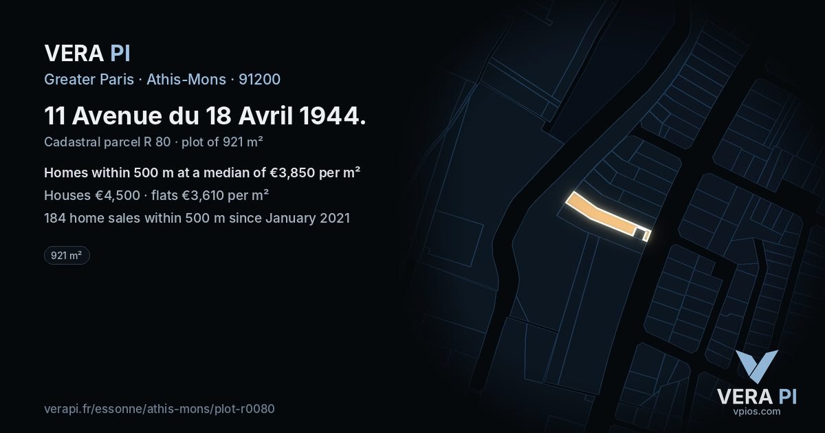 11 Avenue du 18 Avril 1944, Athis-Mons at night – the plot lit, the parcels around coloured by the prices near them