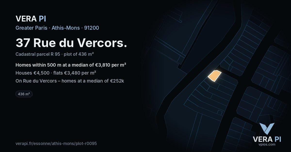 37 Rue du Vercors, Athis-Mons at night – the plot lit, the parcels around coloured by the prices near them