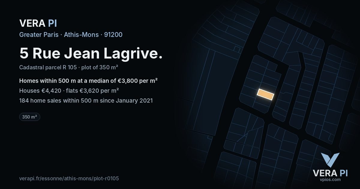 5 Rue Jean Lagrive, Athis-Mons at night – the plot lit, the parcels around coloured by the prices near them