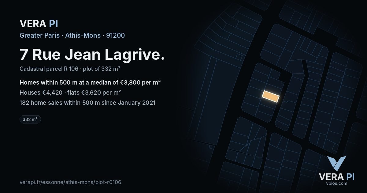 7 Rue Jean Lagrive, Athis-Mons at night – the plot lit, the parcels around coloured by the prices near them