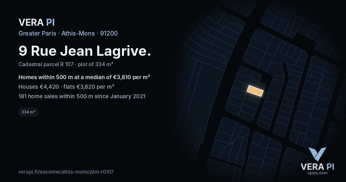 9 Rue Jean Lagrive, Athis-Mons at night – the plot lit, the parcels around coloured by the prices near them