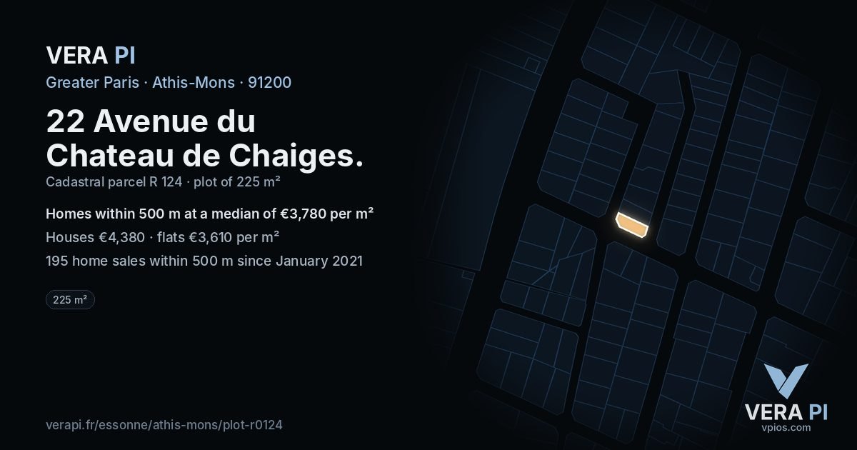22 Avenue du Chateau de Chaiges, Athis-Mons at night – the plot lit, the parcels around coloured by the prices near them