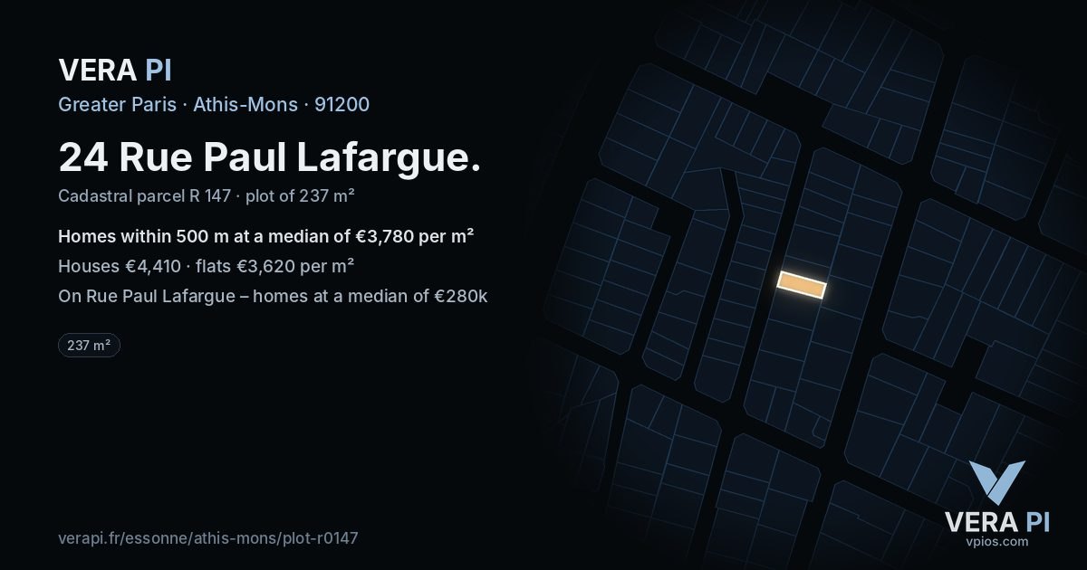 24 Rue Paul Lafargue, Athis-Mons at night – the plot lit, the parcels around coloured by the prices near them