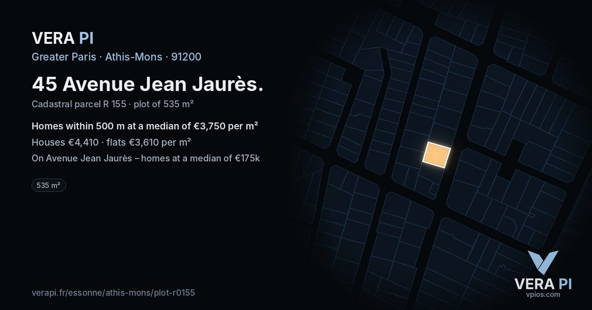 45 Avenue Jean Jaurès, Athis-Mons at night – the plot lit, the parcels around coloured by the prices near them
