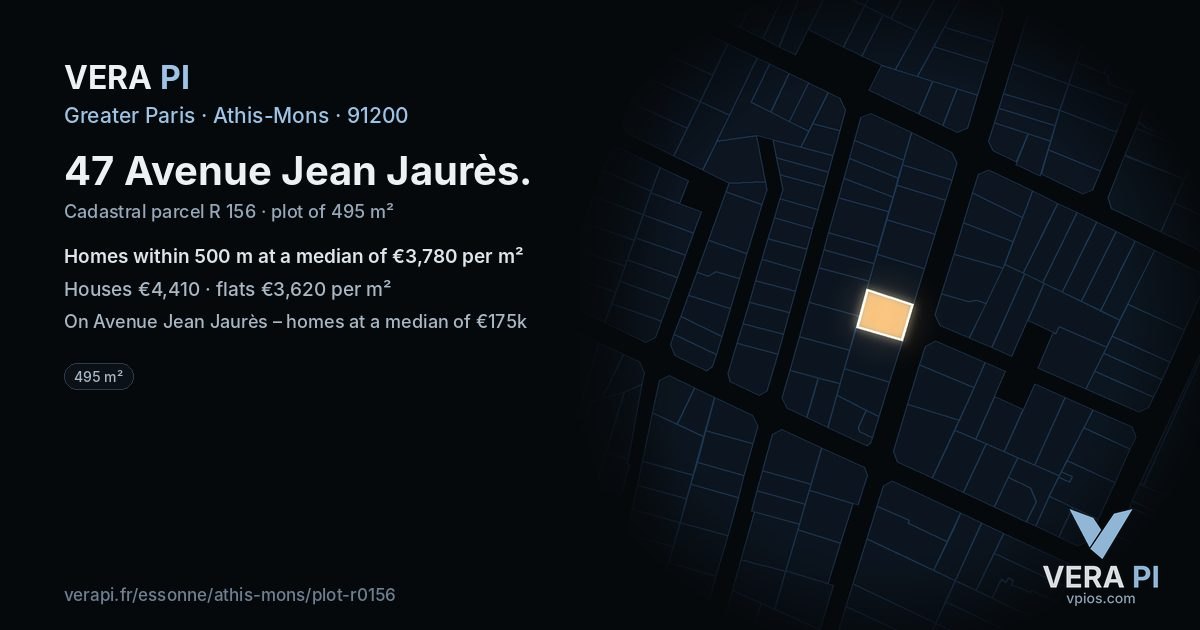 47 Avenue Jean Jaurès, Athis-Mons at night – the plot lit, the parcels around coloured by the prices near them