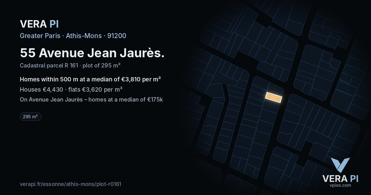 55 Avenue Jean Jaurès, Athis-Mons at night – the plot lit, the parcels around coloured by the prices near them