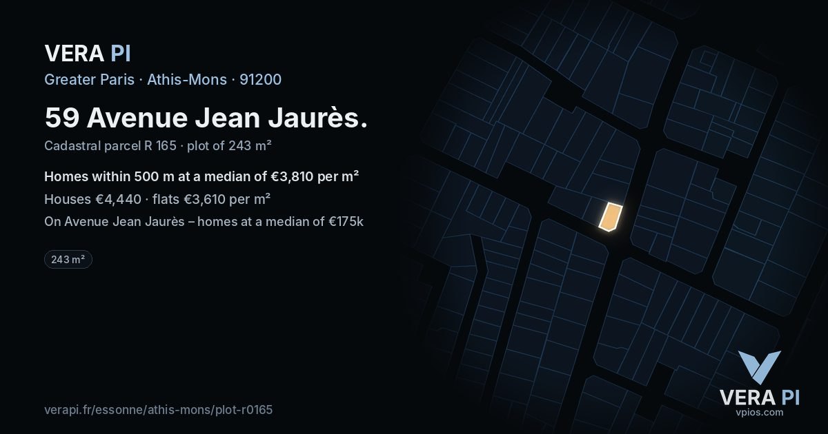 59 Avenue Jean Jaurès, Athis-Mons at night – the plot lit, the parcels around coloured by the prices near them