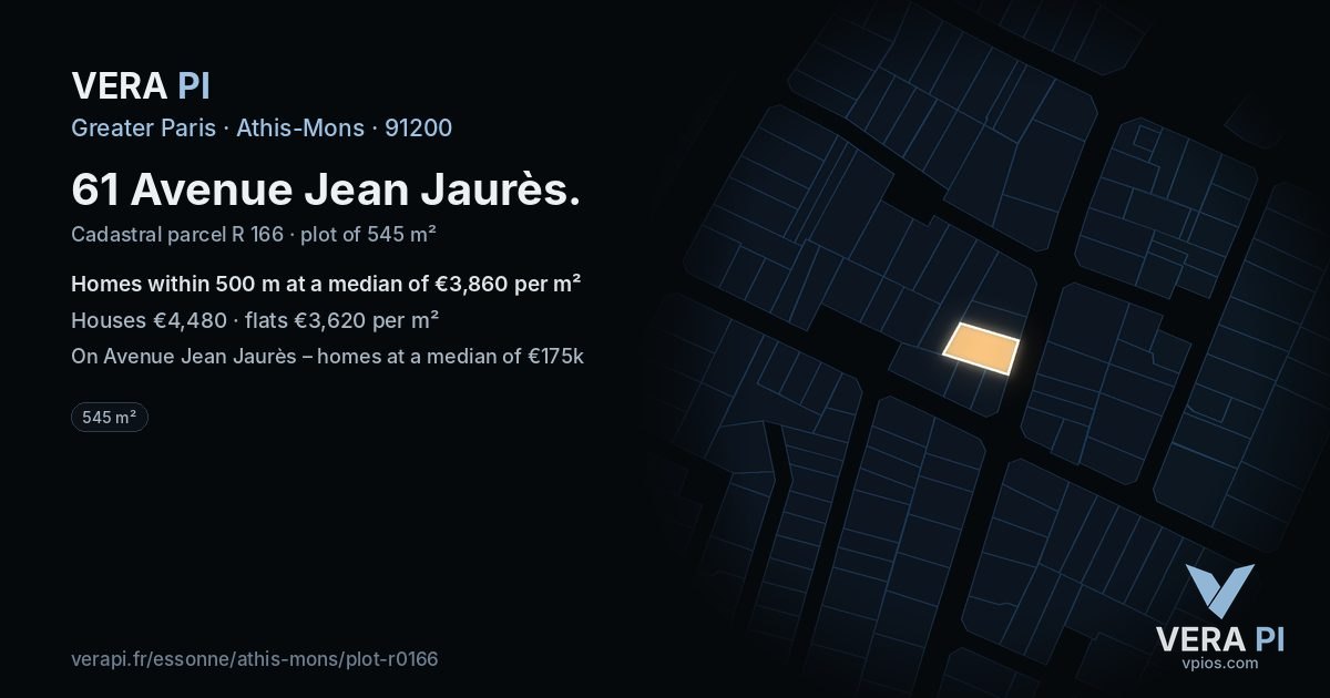 61 Avenue Jean Jaurès, Athis-Mons at night – the plot lit, the parcels around coloured by the prices near them