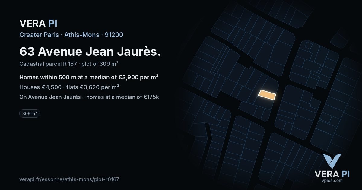 63 Avenue Jean Jaurès, Athis-Mons at night – the plot lit, the parcels around coloured by the prices near them
