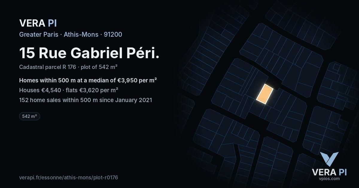15 Rue Gabriel Péri, Athis-Mons at night – the plot lit, the parcels around coloured by the prices near them