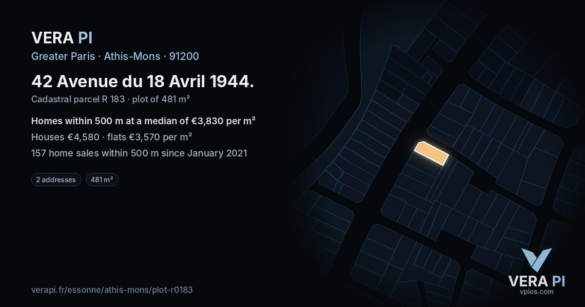 42 Avenue du 18 Avril 1944, Athis-Mons at night – the plot lit, the parcels around coloured by the prices near them