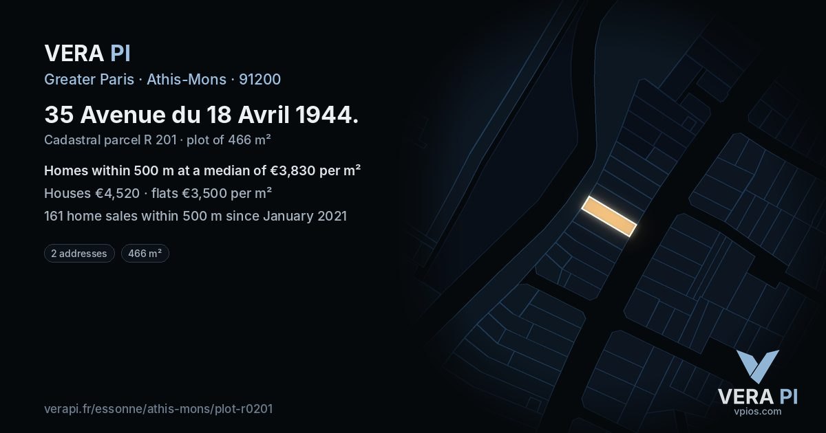 35 Avenue du 18 Avril 1944, Athis-Mons at night – the plot lit, the parcels around coloured by the prices near them