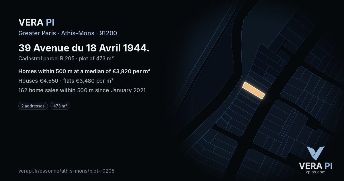39 Avenue du 18 Avril 1944, Athis-Mons at night – the plot lit, the parcels around coloured by the prices near them