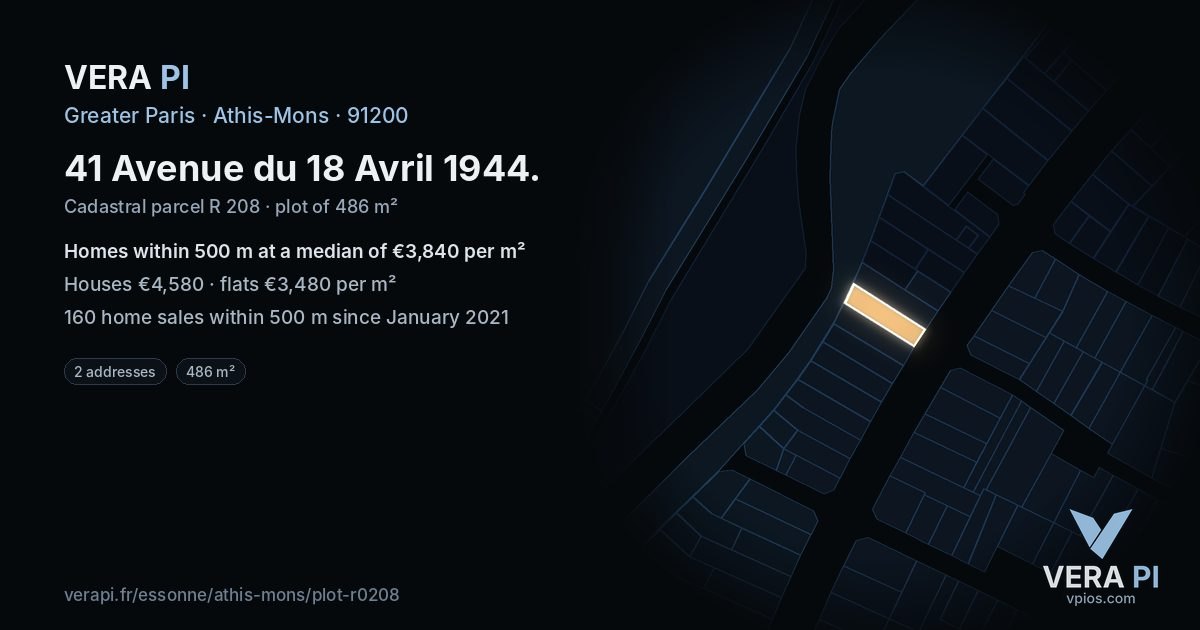 41 Avenue du 18 Avril 1944, Athis-Mons at night – the plot lit, the parcels around coloured by the prices near them
