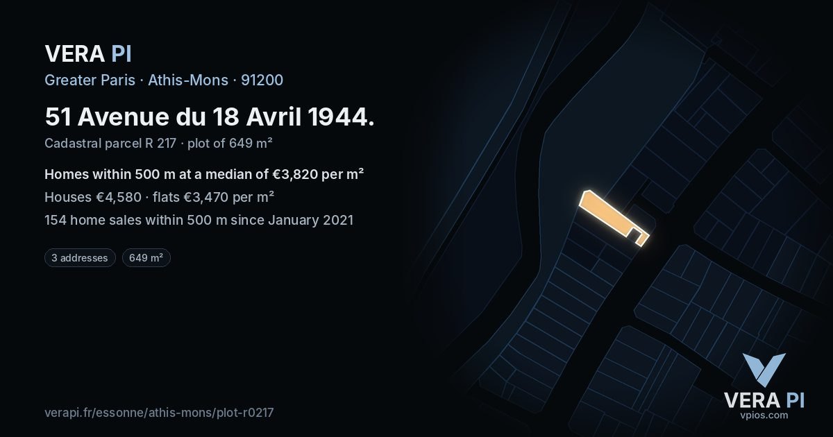 51 Avenue du 18 Avril 1944, Athis-Mons at night – the plot lit, the parcels around coloured by the prices near them