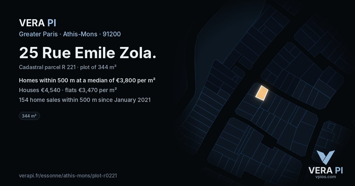 25 Rue Emile Zola, Athis-Mons at night – the plot lit, the parcels around coloured by the prices near them