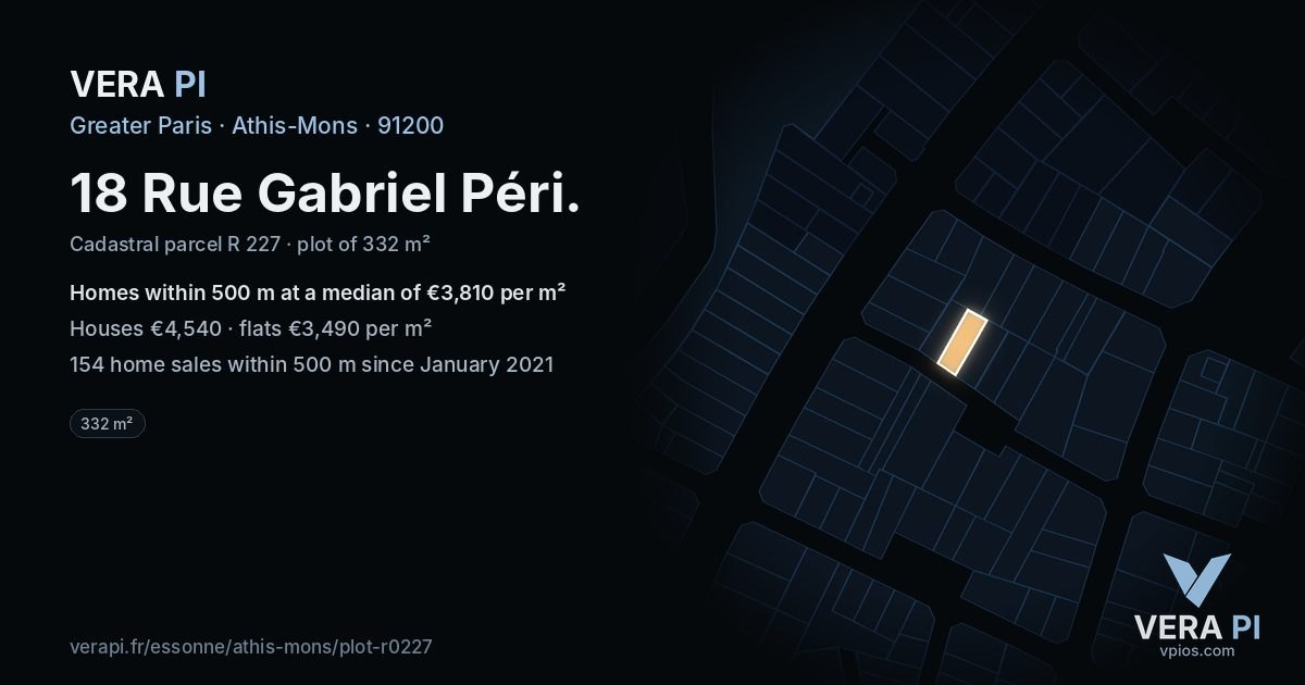 18 Rue Gabriel Péri, Athis-Mons at night – the plot lit, the parcels around coloured by the prices near them