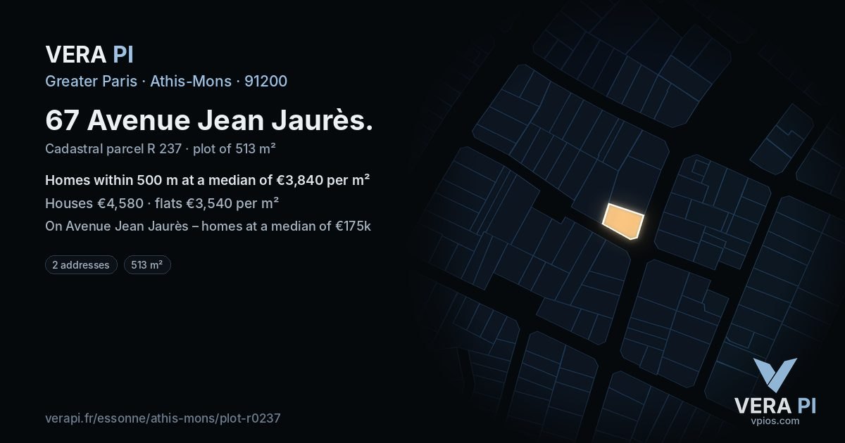 67 Avenue Jean Jaurès, Athis-Mons at night – the plot lit, the parcels around coloured by the prices near them