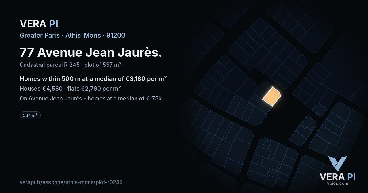 77 Avenue Jean Jaurès, Athis-Mons at night – the plot lit, the parcels around coloured by the prices near them